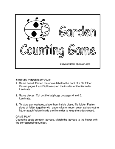 Board Game: Ladybug Counting (preschool) -b/w