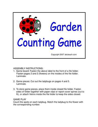 Board Game: Ladybug Counting (preschool) -color