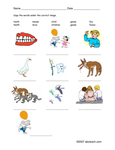 Worksheet: Irregular Plural Nouns (Esl/Elem) | Teaching Resources