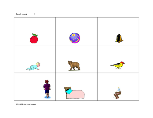 Flashcards: Sight Words- Nouns (pictures only)
