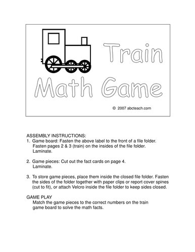 Board Game: Train Addition (primary) -b/w
