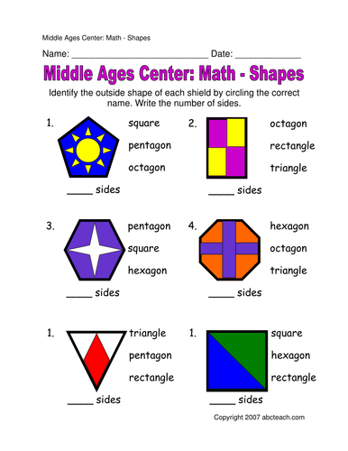 Worksheet: Medieval Shield Shapes (primary/elem)