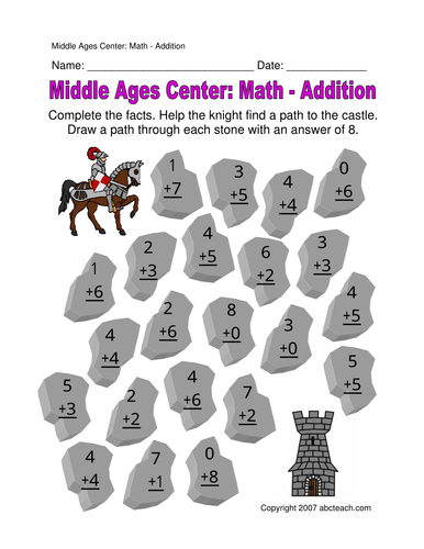 Worksheet: Medieval Addition (primary)