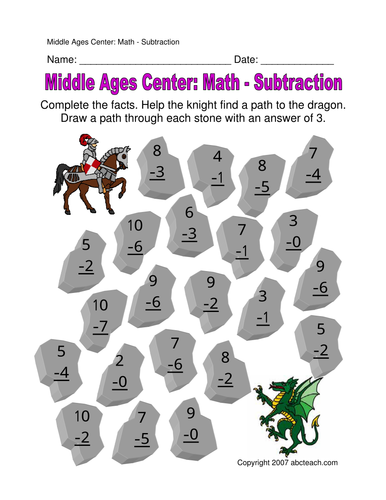 Worksheet: Medieval Subtraction (primary/elem)