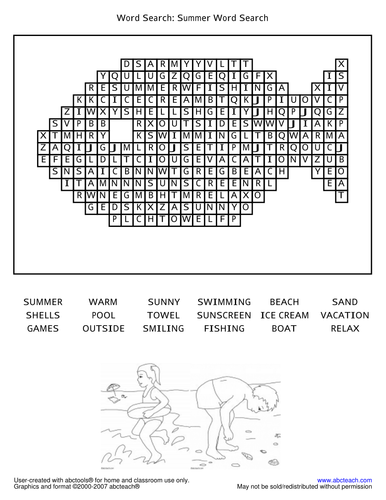 Word Search: Summer (elem)