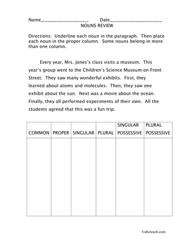 Worksheet: Nouns (elementary)