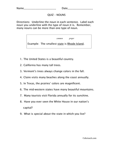 Worksheet: Nouns (elem/upper elem)