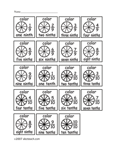 Worksheet: Coloring Fractions 3 (elem/upper elem)