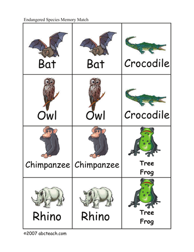 Memory Game: Endangered Animals (primary/elem)