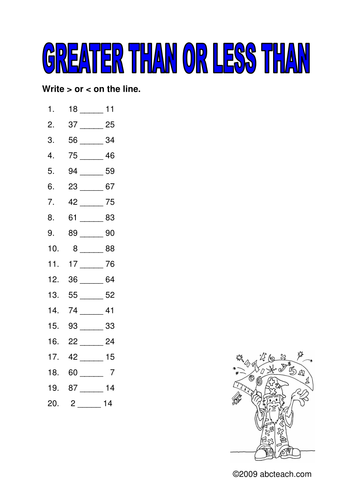 Worksheet: Greater Than or Less Than (elem/upper elem)