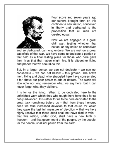 Worksheets: Gettysburg Address (upper/middle/high)