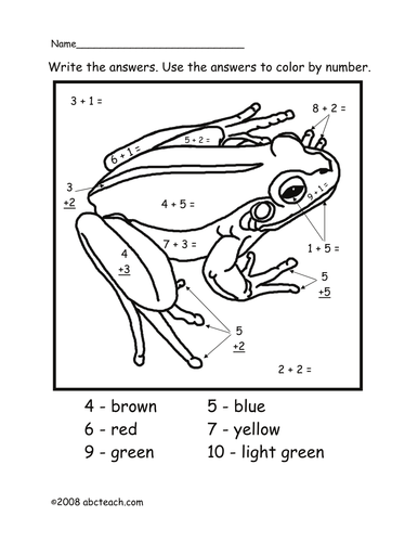 Addition Color by Number Adding to Ten Frog primary