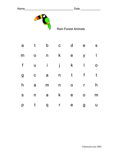 Word Search: Rain Forest (elementary)