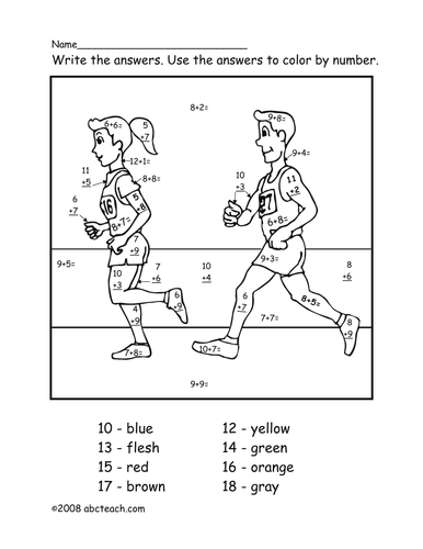Color by Number Addition: Runners (primary)