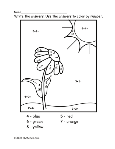 Math: Color by Number Addition: Sunflower (preschool/primary)