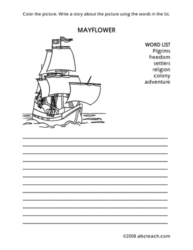 Color and Write Prompt: Mayflower (elem)