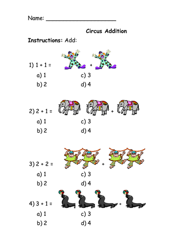 Worksheet: Addition - Circus theme (preschool)