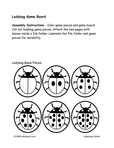 Game Board: Ladybugs on Leaves (b/w)