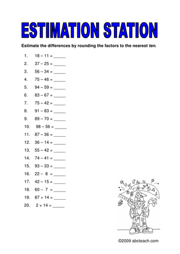 Worksheet: Estimation Station Differences (upper elem)