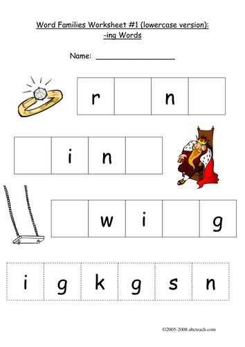 Worksheet: -ING Word Family