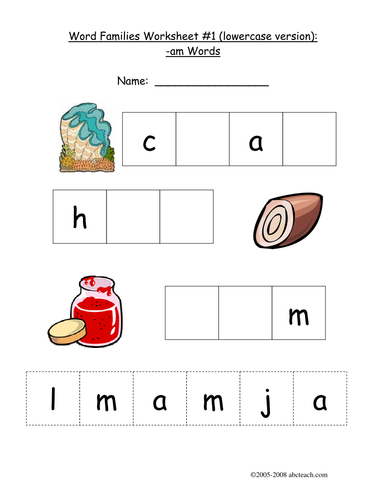 Worksheet: -AM Word Family | Teaching Resources