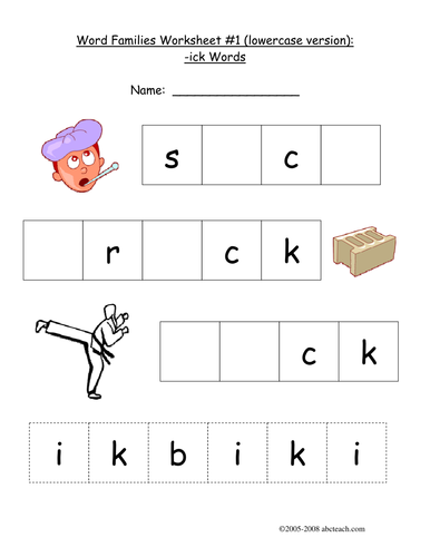 Worksheet: -ICK Word Family