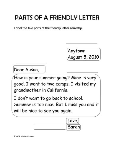 Friendly Letter Example Grade 3