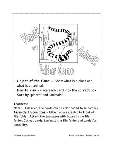 Sorting Game: Plant or Animal (b/w)