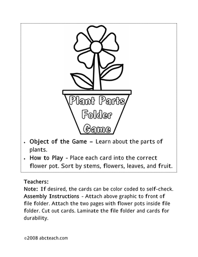 Sorting Game: Plant Parts (b/w)