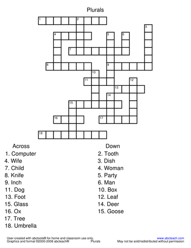 Crossword: Plurals