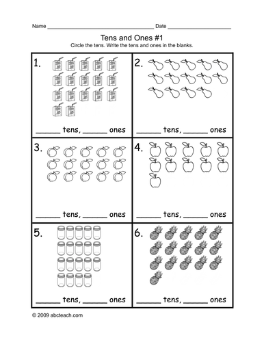 Math Worksheet: Circle the Tens  1 (primary/elem)