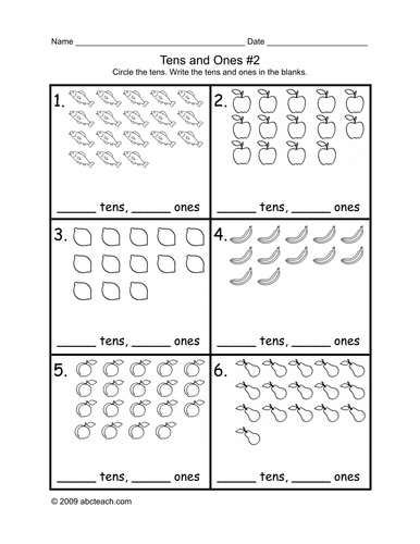 Math Worksheet: Circle the Tens  2 (primary/elem)