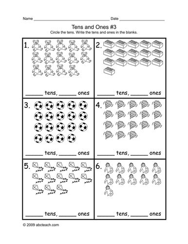 Math Worksheet: Circle the Tens  3 (primary/elem)