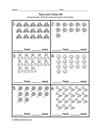 Math Worksheet: Circle the Tens  4 (primary/elem)