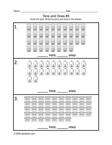 Math Worksheet: Circle the Tens  5 (primary/elem)