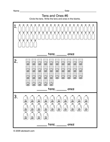 Math Worksheet: Circle the Tens  6 (primary/elem)