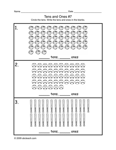 Math Worksheet: Circle the Tens  7 (primary/elem)