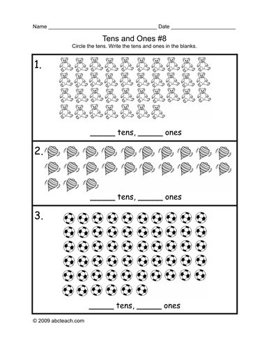 Math Worksheet: Circle the Tens  8 (primary/elem)