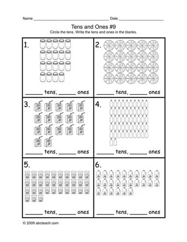 Math Worksheet: Circle the Tens  9 (primary/elem)