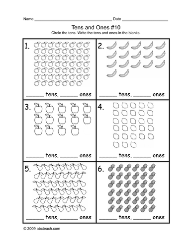 Math Worksheet: Circle the Tens 10 (primary/elem)