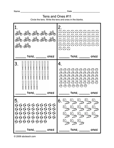 Math Worksheet: Circle the Tens 11 (primary/elem)