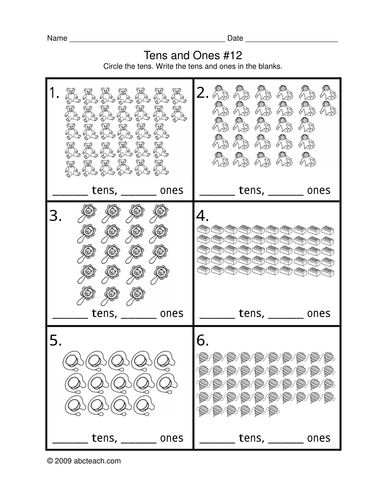 Math Worksheet: Circle the Tens 12 (primary/elem)