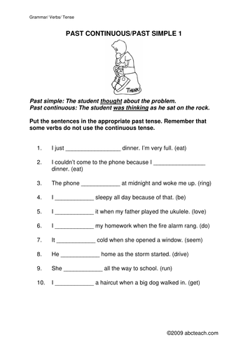 Worksheet: Past Simple or Past Continuous 1 (upper elem/ESL)