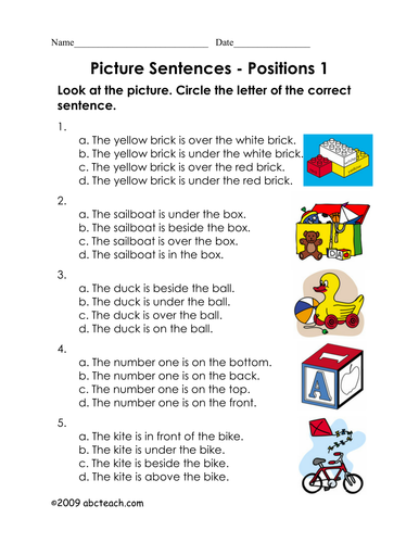 Worksheet: Picture Sentences - Positions 1 (primary/ESL)