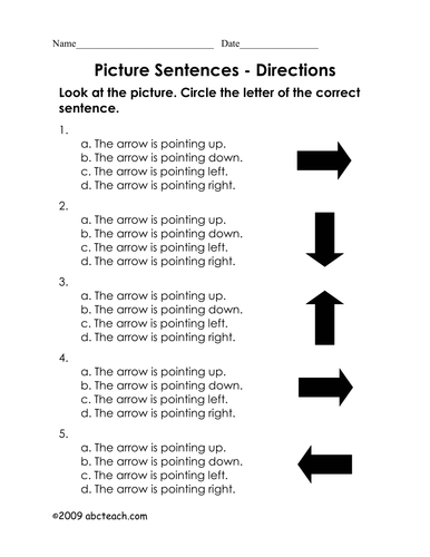 Worksheet: Picture Sentences - Directions (primary/ESL)
