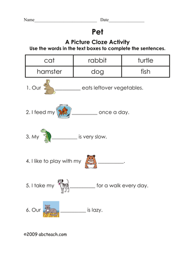 Worksheet: Picture Cloze - Pets (elem)