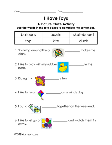 Worksheet: Picture Cloze - Toys (elem)