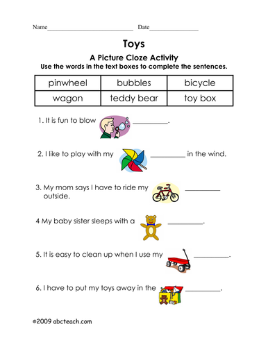 Worksheet: Picture Cloze - Toys 2 (elem)