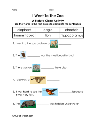 Worksheet: Picture Cloze - Zoo (elem)