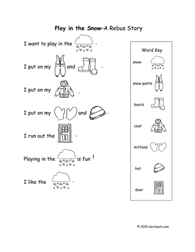 Rebus: Worksheets: Play in Snow  (kdg)